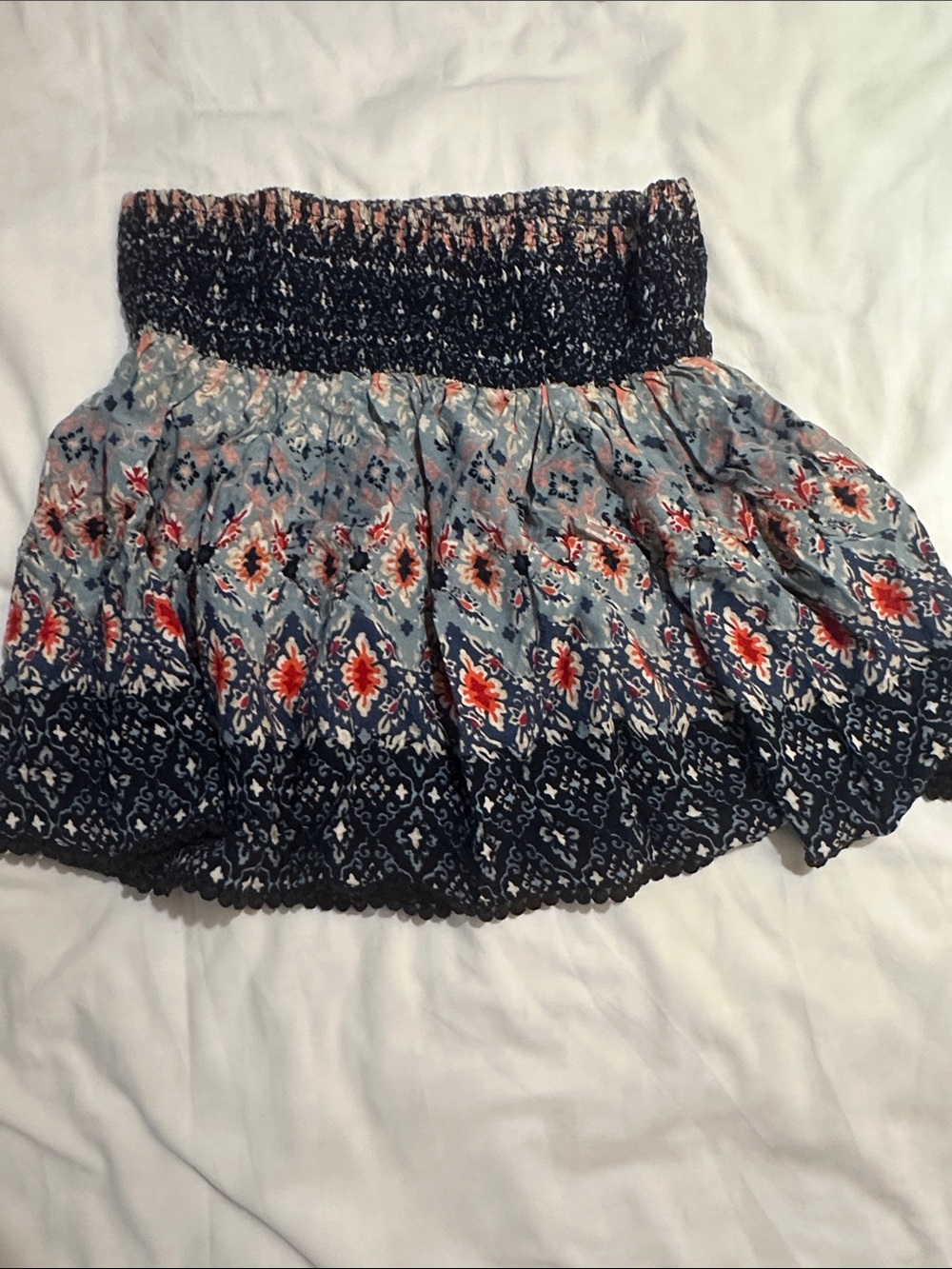 Hollister Navy, Light Blue & Coral Floral Smocked Skater Mini